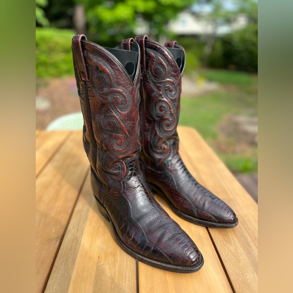 Dan Post Style 26629 Ostrich Cowboy Western Boots Black Cherry Men's 8.5